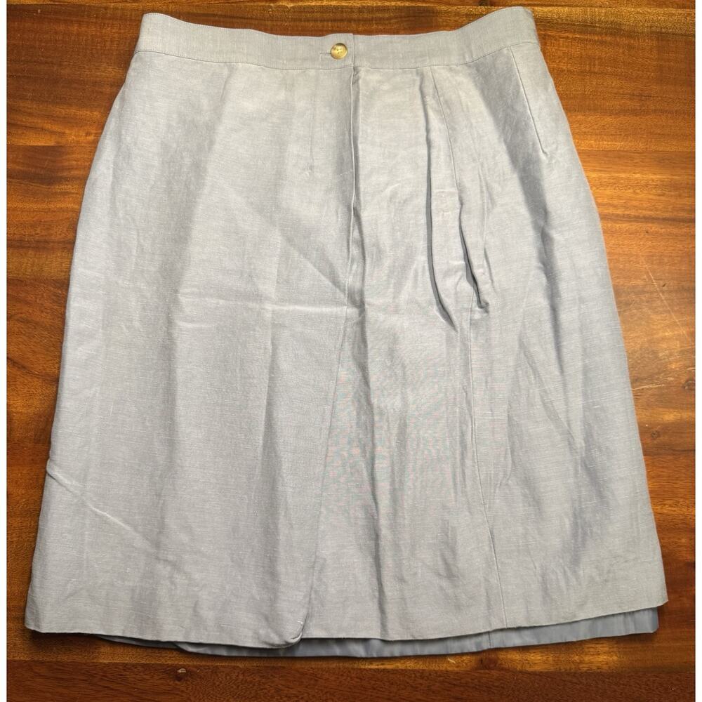 Vintage Talbots Women’s Blue Linen Silk Blend Pleated Wrap Skirt Sz 12